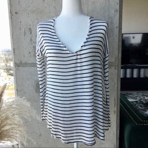 BDG Striped Black and White High Low Long Sleeve Top S
